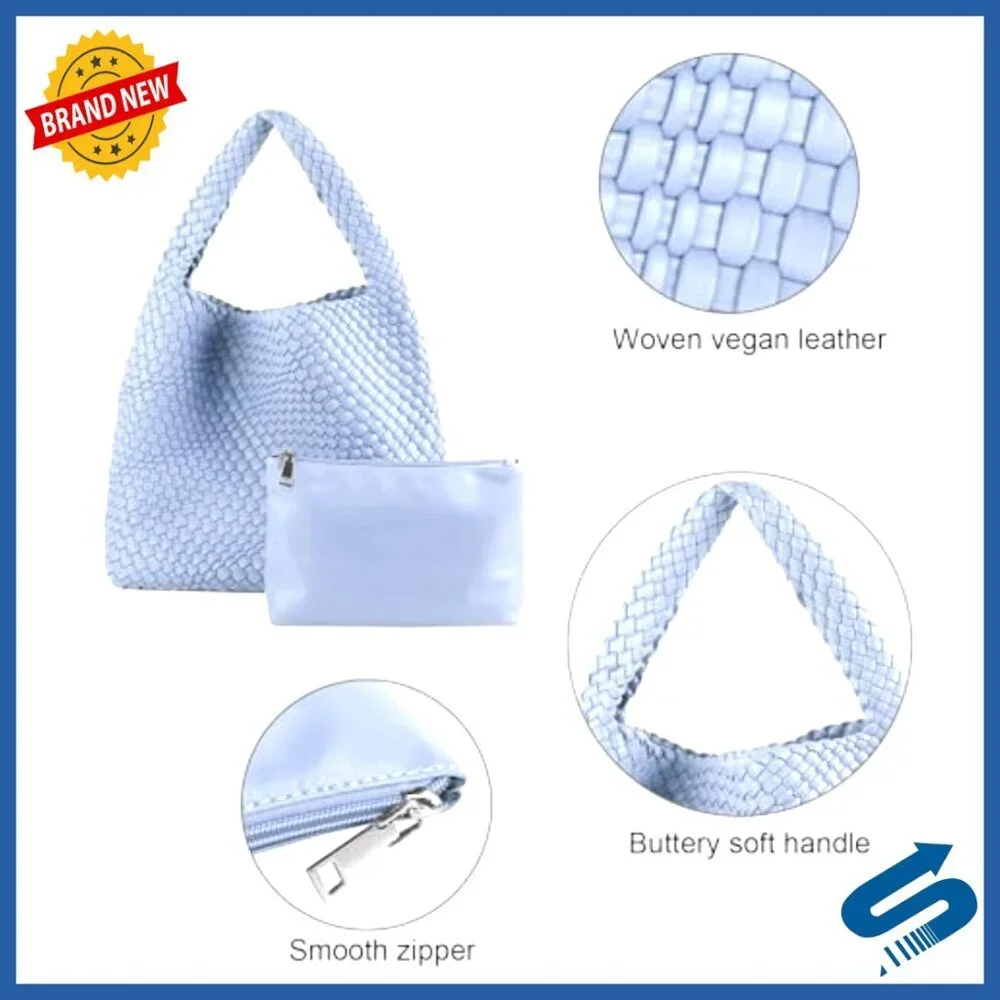 Woven Vegan Leather Tote Shoulder Bag Handmade Retro Chic Summer Essential